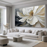 Large Abstract White Flower Oil Painting On Canvas,3D Flower Painting,Abstract Textured Floral,Palette Knife Modern Living Room Home Decor